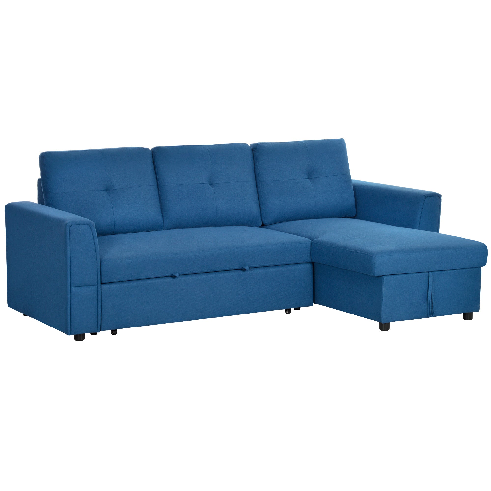 HOMCOM 3 Seater Sofa Bed, L Shaped Pull Out Sofa Bed with Storage, Convertible Click Clack Settee Sectional Sleeper Futon for Living Room, Office, Dark Blue